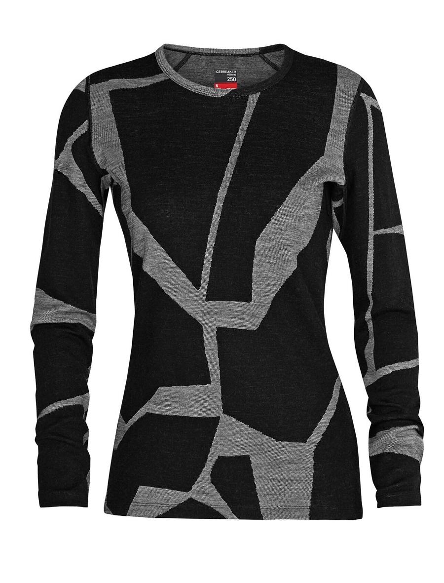 Base Layers Icebreaker Merino 250 Vertex Long Sleeve Crewe Thermal Top Fractured Landscapes Damskie Czarne | PL 1073OKIR